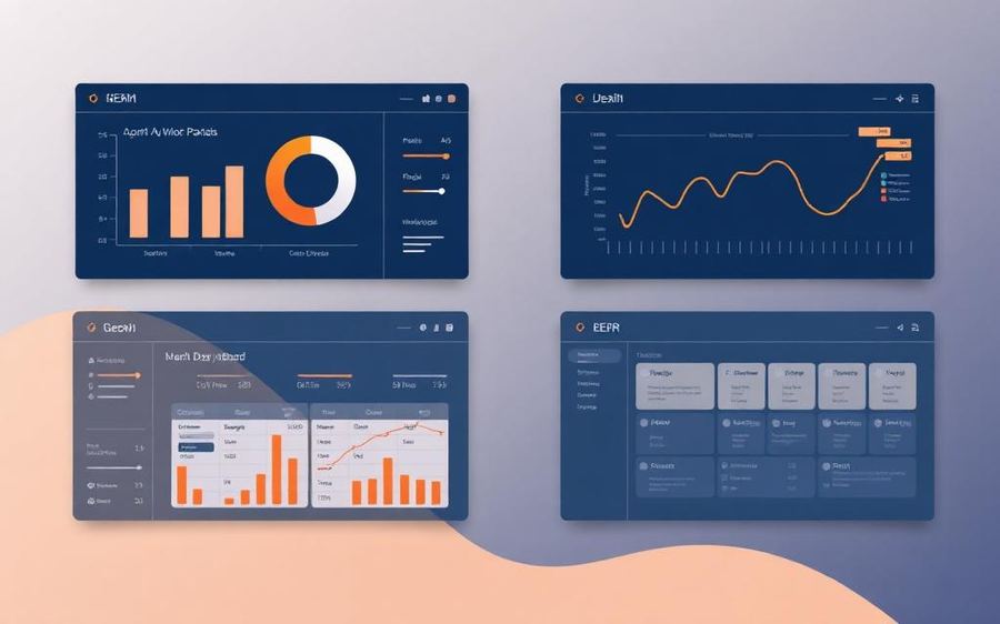 Illustration of business software dashboards